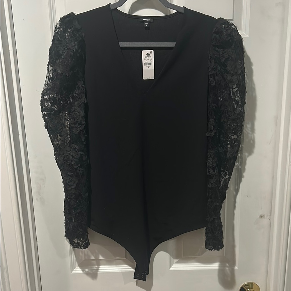 Black Lace Sleeve Women's Top